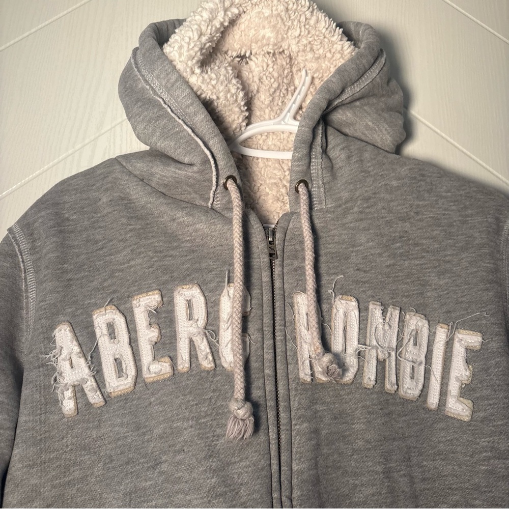 Y2K Abercrombie & Fitch Sherpa-Lined‎ Logo Zip-Up Hoodie Large Streetwear